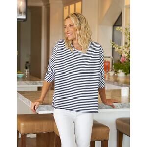 EUC Frank & Eileen Navy Josephine Striped Top Size L CoastalGrandma OldMoney